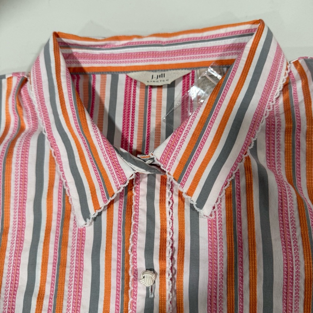 J. Jill Stretch button up shirt collared pink orange coquette‎ fitted Size 20 W - Picture 7 of 13